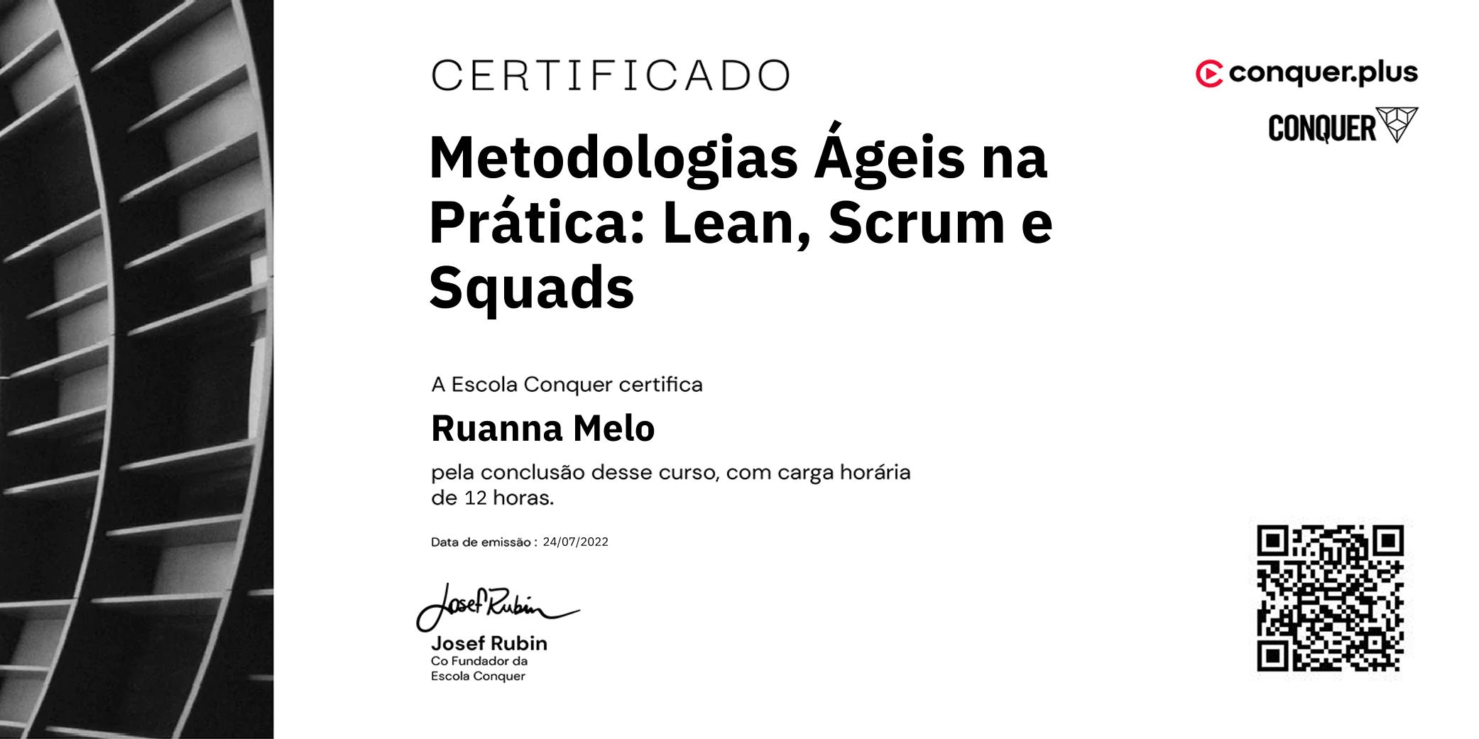 Certificado de Metodologias Ágeis na Prática: Lean, Scrum e Squads